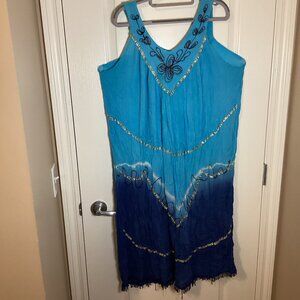 Sorela Women's Boho Midi Sleeveless Dress Free Size Embroidered Blue Beach